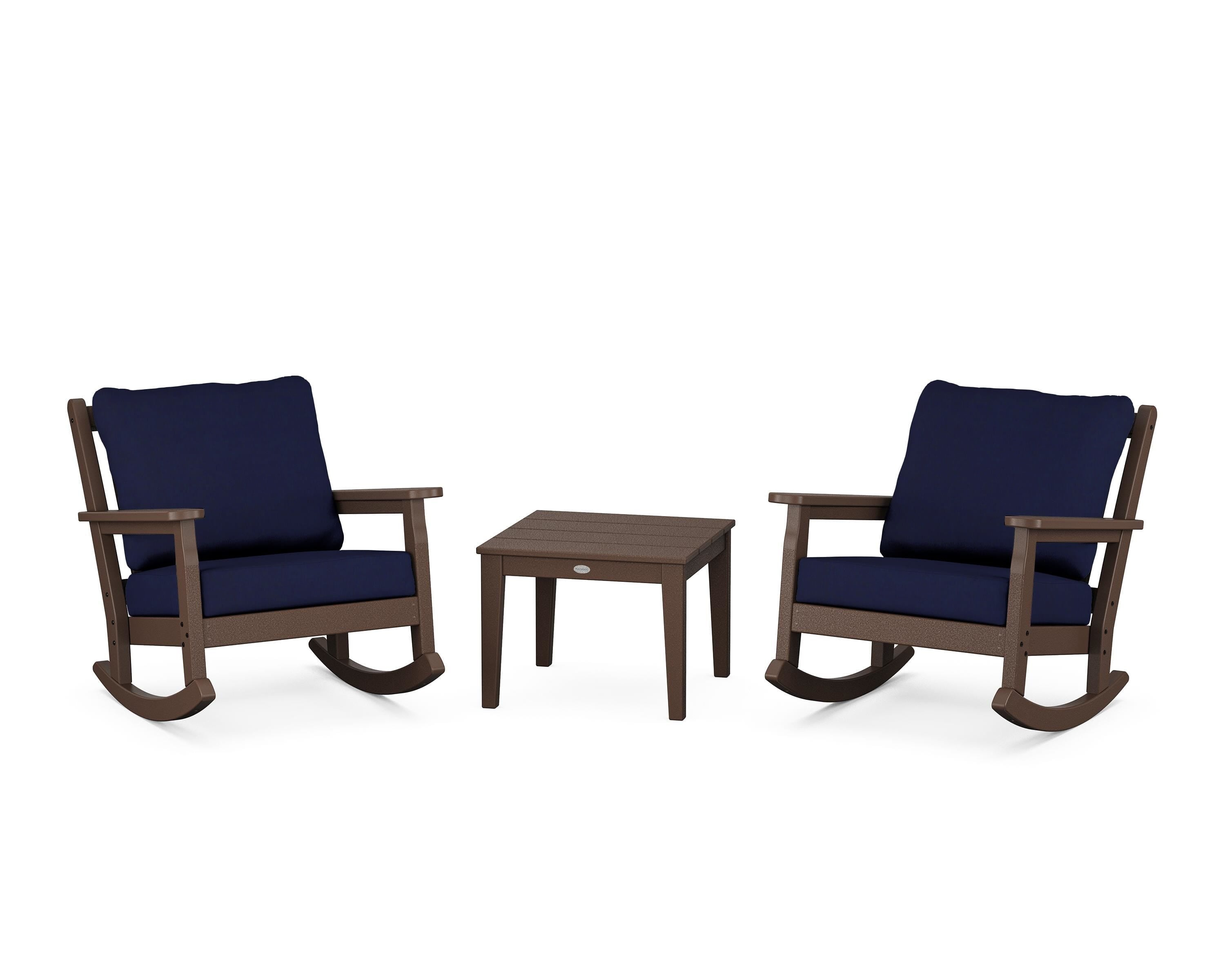 POLYWOOD® Chippendale 3-Piece Deep Seating Rocker Set in Mahogany / Navy