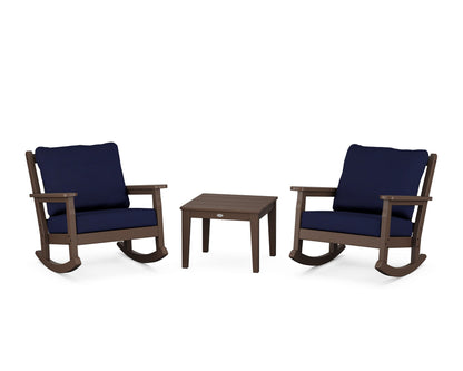 POLYWOOD® Chippendale 3-Piece Deep Seating Rocker Set in Mahogany / Navy