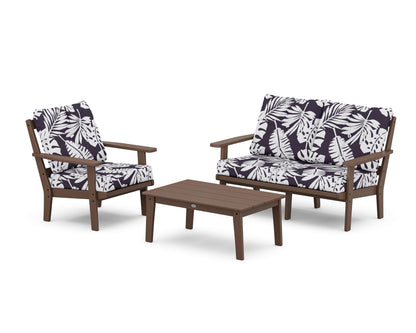 POLYWOOD® Oxford 3-Piece Deep Seating Set with Loveseat in Mahogany / Leaf Navy
