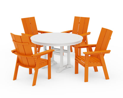 POLYWOOD® Modern Curveback Adirondack 5-Piece Nautical Trestle Dining Set in Tangerine / White