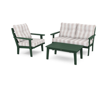 POLYWOOD® Lakeside 3-Piece Deep Seating Set in Green / Buffalo Plaid Dune Burlap