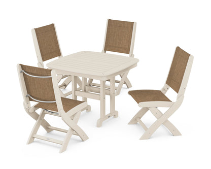 POLYWOOD® Coastal Folding Side Chair 5-Piece Dining Set in Sand / Burlap Sling