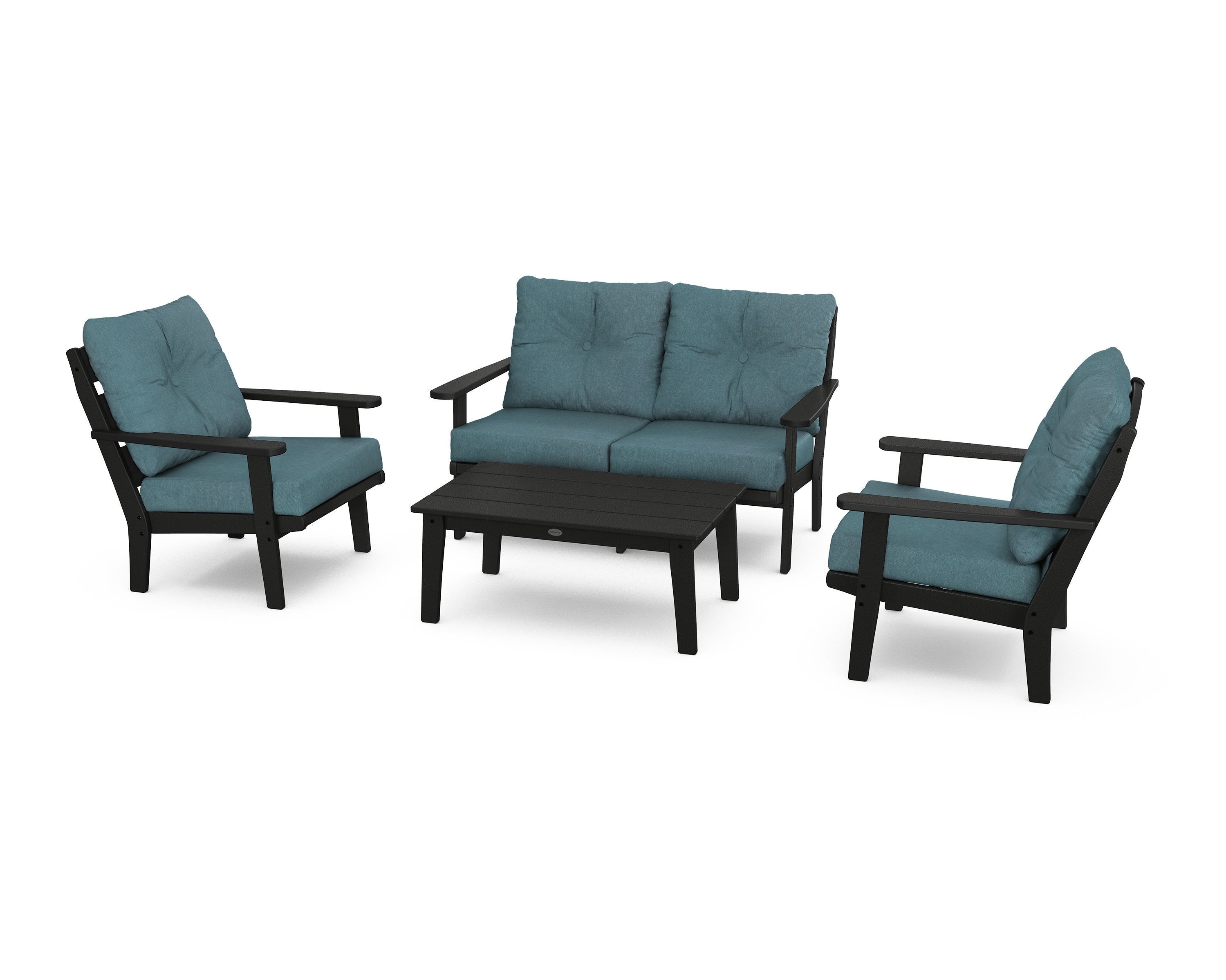 POLYWOOD® Lakeside 4-Piece Deep Seating Set in Black / Ocean Teal