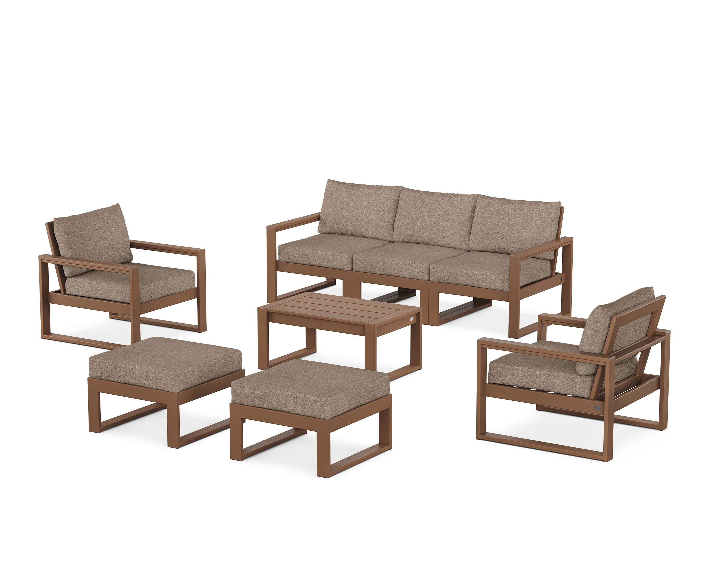 POLYWOOD® EDGE Sectional 8-Piece Lounge Sofa Set in Teak / Spiced Burlap