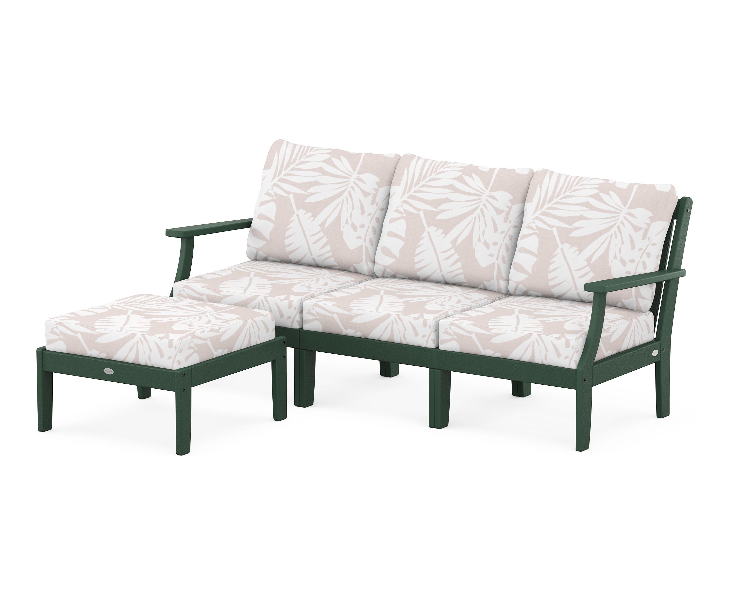POLYWOOD® Braxton Modular 4-Piece Deep Seating Set with Ottoman in Green / Leaf Dune Burlap