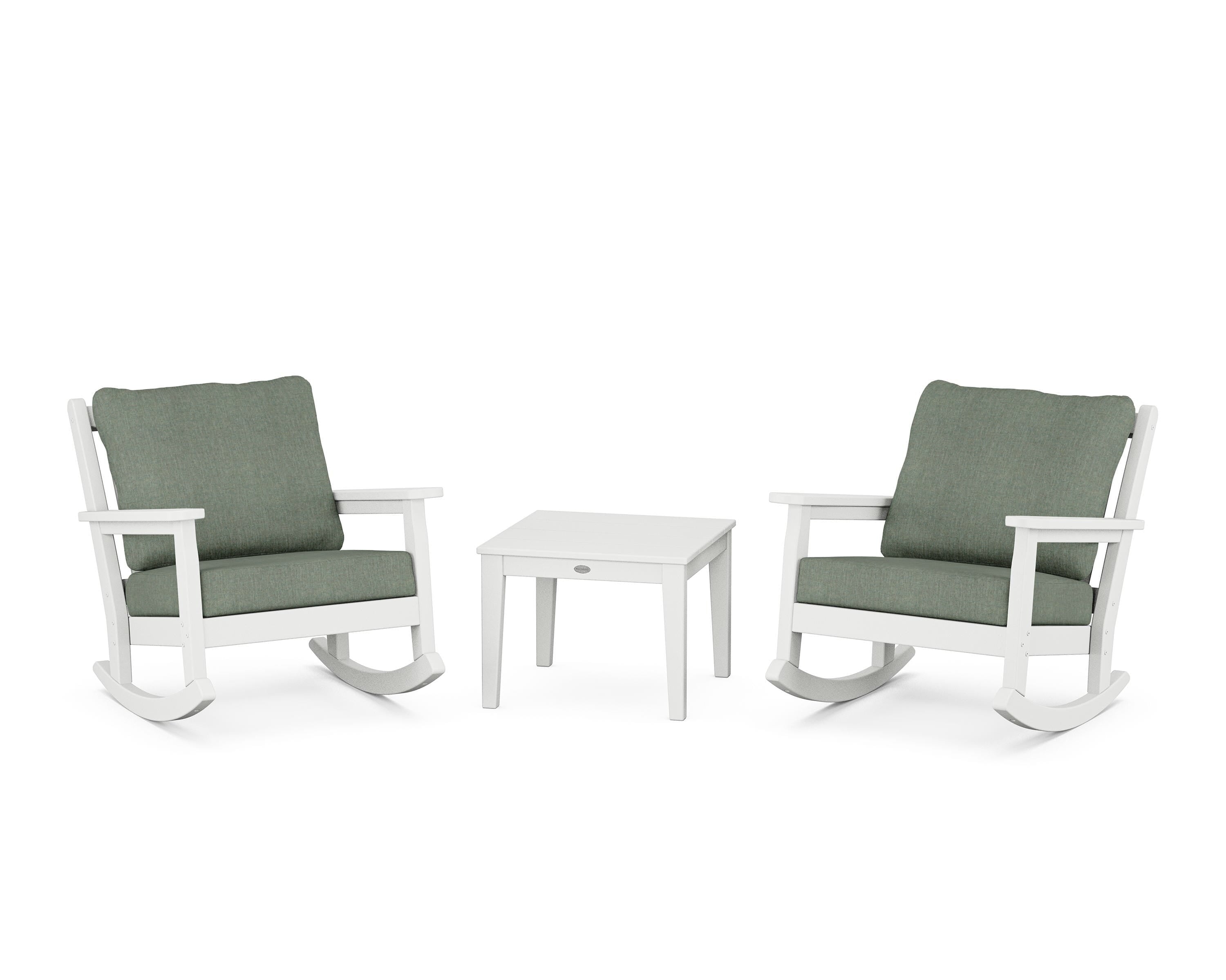 POLYWOOD® Chippendale 3-Piece Deep Seating Rocker Set in White / Cast Sage