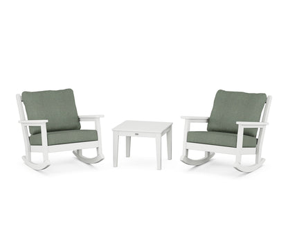 POLYWOOD® Chippendale 3-Piece Deep Seating Rocker Set in White / Cast Sage