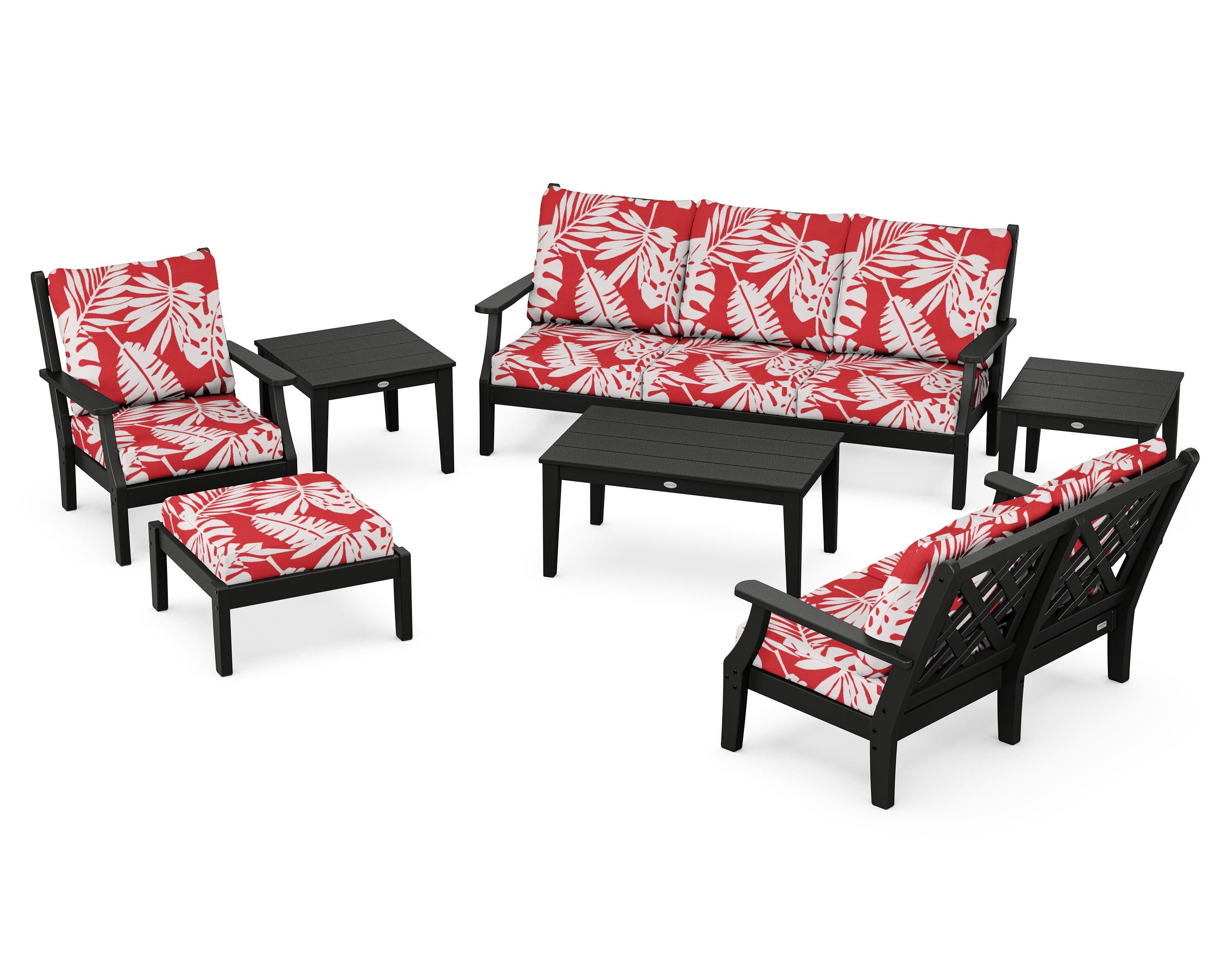 Country Living Wovendale 7-Piece Deep Seating Set in Black / Leaf Crimson
