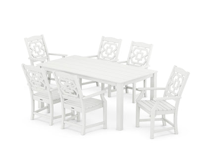 Martha Stewart by POLYWOOD® Chinoiserie Arm Chair 7-Piece Parsons Dining Set in White