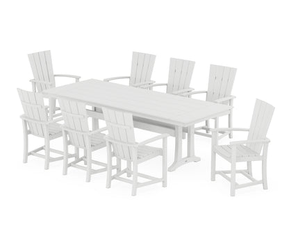 POLYWOOD® Quattro Adirondack 9-Piece Farmhouse Dining Set with Trestle Legs in White