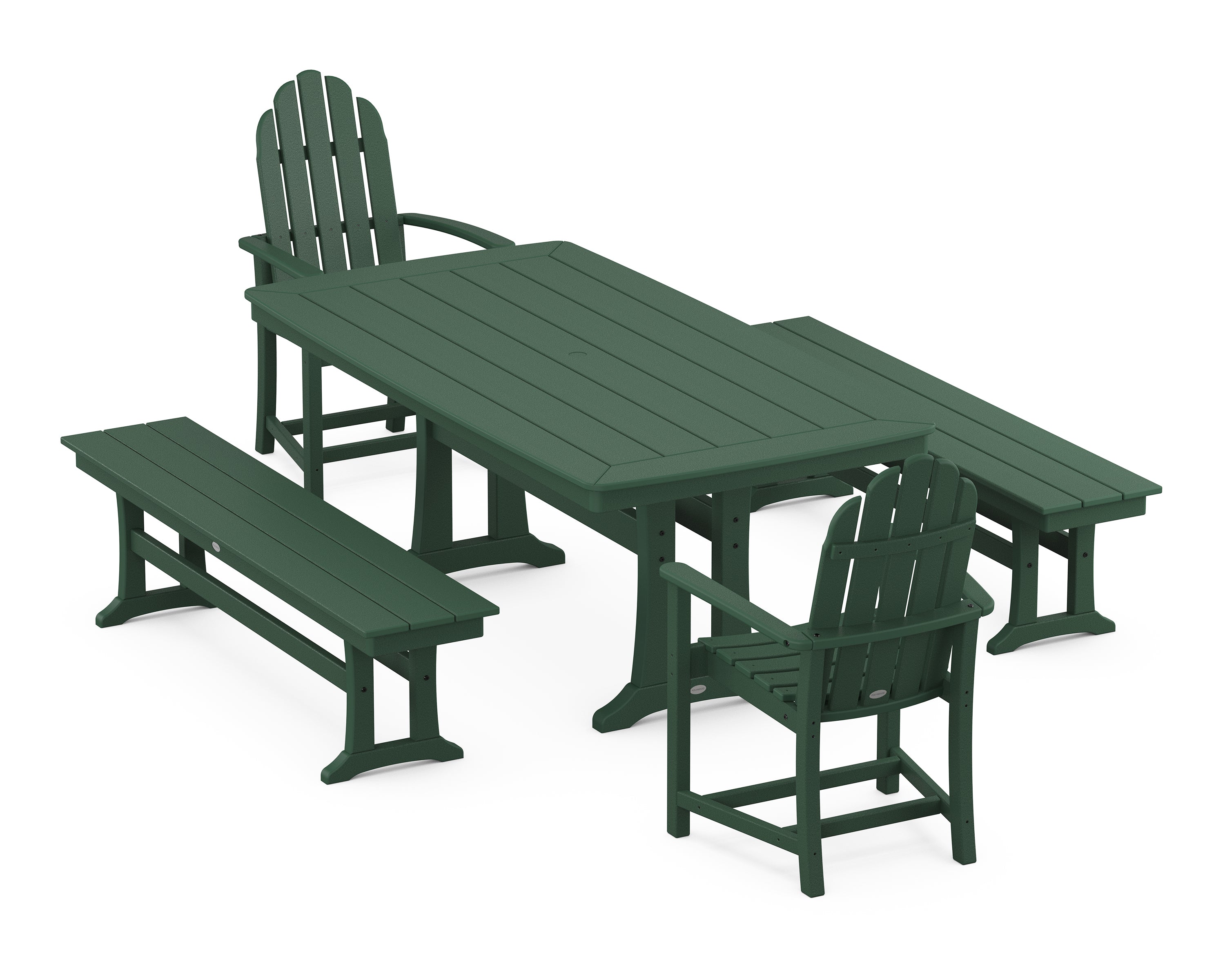 POLYWOOD® Classic Adirondack 5-Piece Dining Set with Trestle Legs in Green