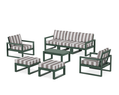 POLYWOOD® EDGE Sectional 8-Piece Lounge Sofa Set in Green / Cabana Stripe Grey Mist
