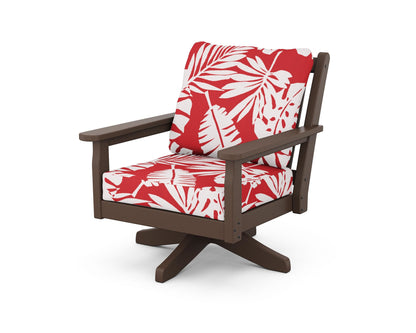 POLYWOOD® Chippendale Deep Seating Swivel Chair in Mahogany / Leaf Crimson