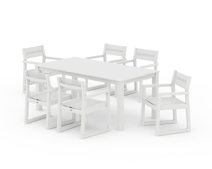 POLYWOOD® EDGE Sling Arm Chair 7-Piece Parsons Dining Set in White / White Sling