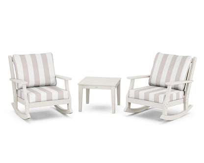 Country Living Wovendale 3-Piece Deep Seating Rocker Set in Sand / Cabana Stripe Dune Burlap