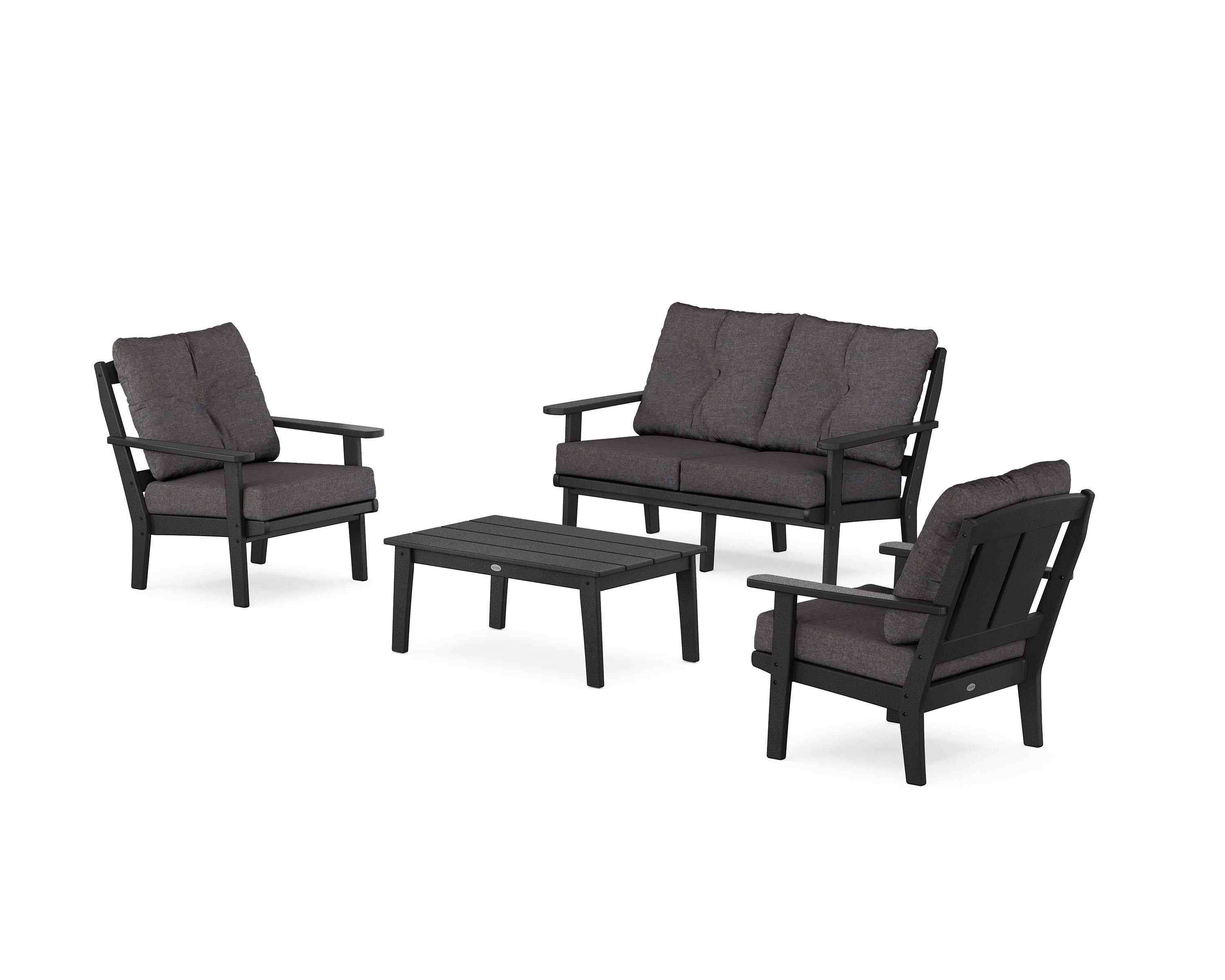 POLYWOOD® Mission 4-Piece Deep Seating Set with Loveseat in Black / Ash Charcoal