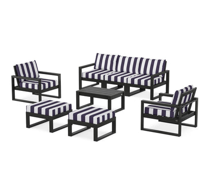 POLYWOOD® EDGE Sectional 8-Piece Lounge Sofa Set in Black / Cabana Stripe Navy