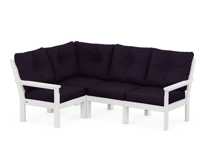 POLYWOOD® Vineyard 4-Piece Sectional in White / Navy Linen