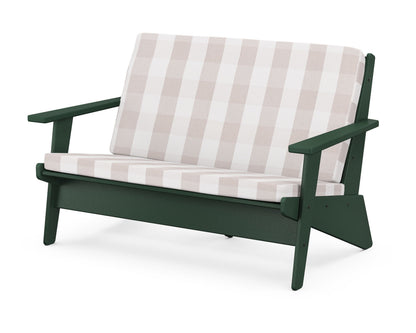 POLYWOOD® Riviera Modern Lounge Loveseat in Green / Buffalo Plaid Dune Burlap