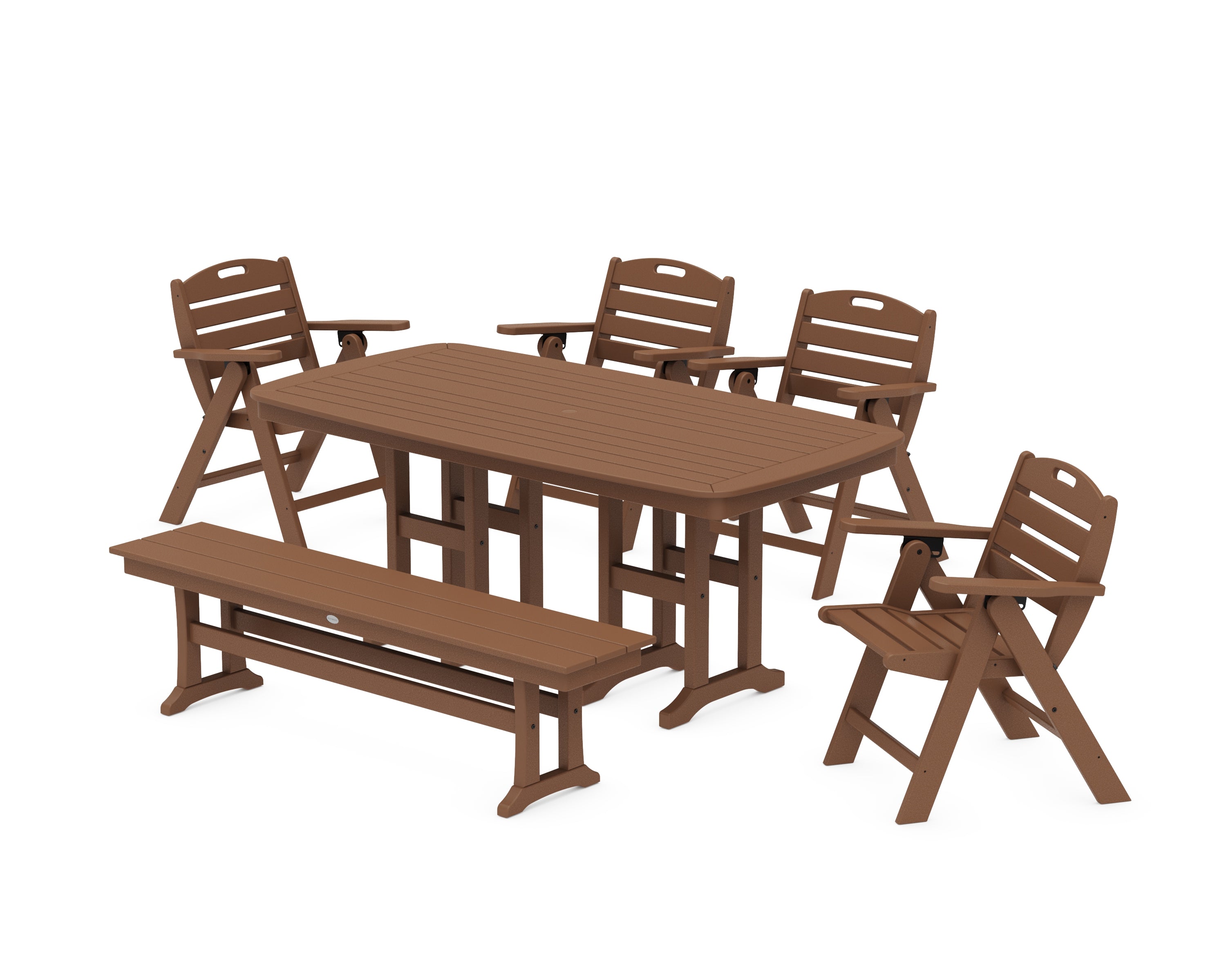 POLYWOOD® Nautical Lowback 6-Piece Dining Set with Bench in Teak
