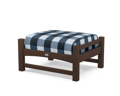 POLYWOOD® Club Ottoman in Mahogany / Buffalo Plaid Marine Indigo