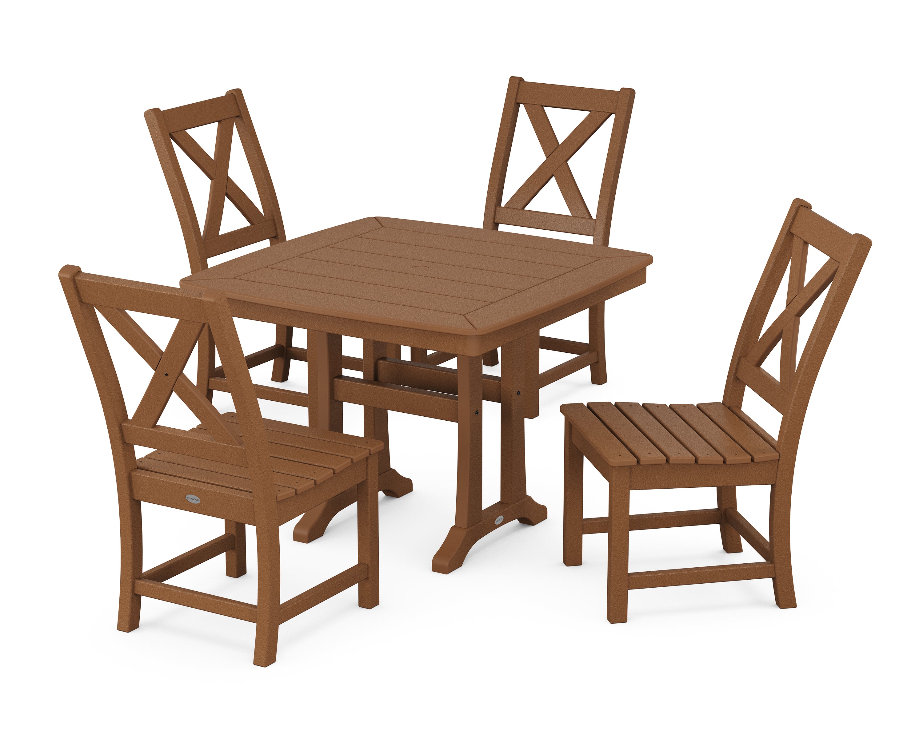 POLYWOOD® Braxton Side Chair 5-Piece Dining Set with Trestle Legs in Teak