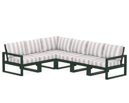 POLYWOOD® EDGE 6-Piece Modular Deep Seating Set in Green / Cabana Stripe Dune Burlap