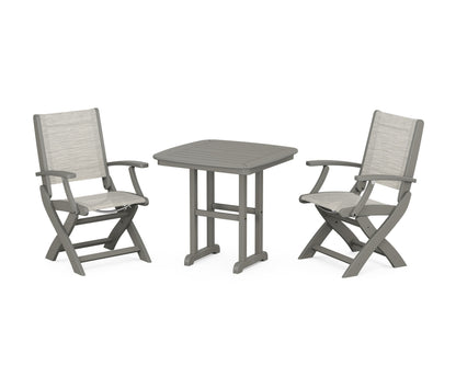 POLYWOOD® Coastal Folding Chair 3-Piece Dining Set in Slate Grey / Birch Sling