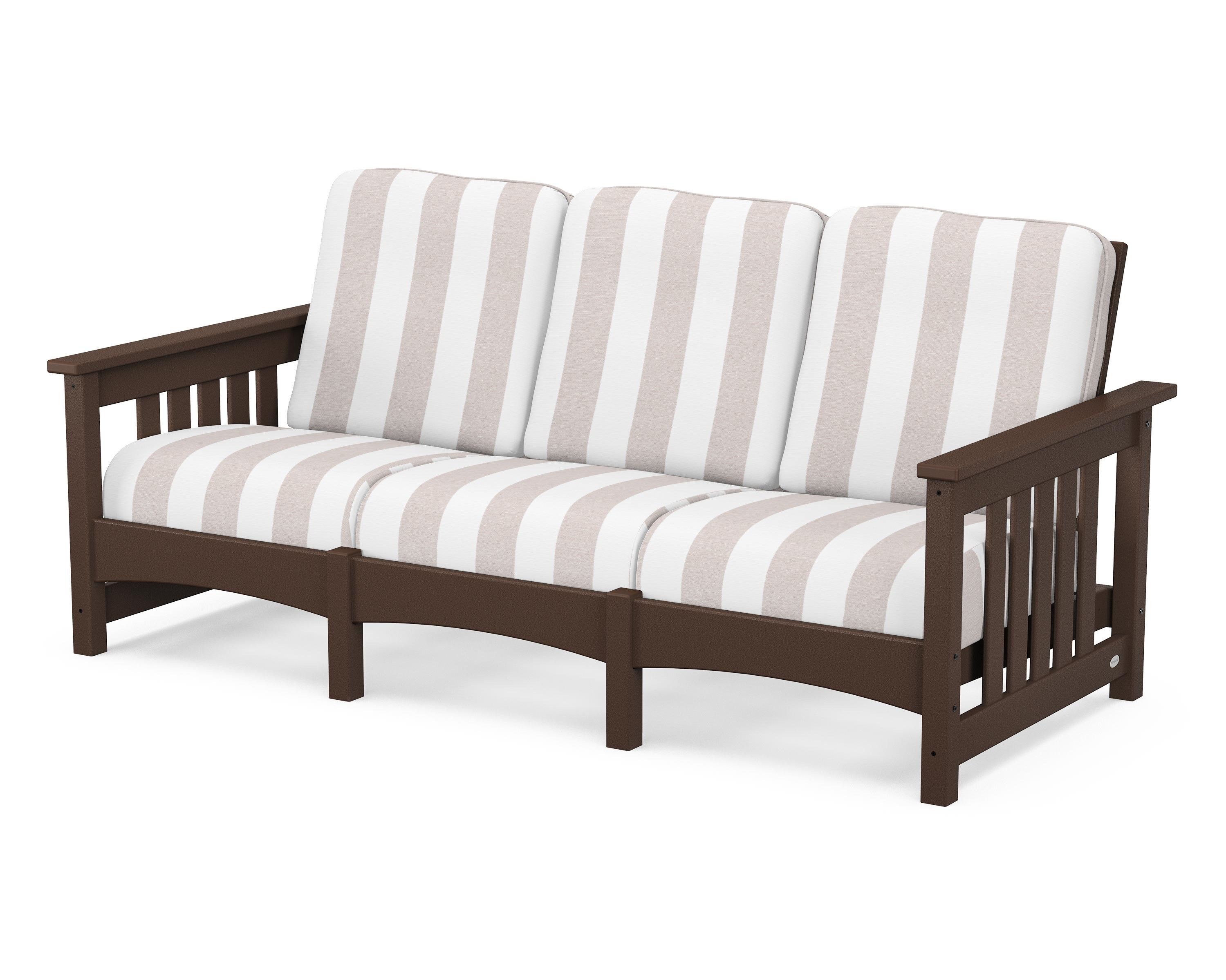 POLYWOOD® Club Mission Sofa in Mahogany / Cabana Stripe Dune Burlap
