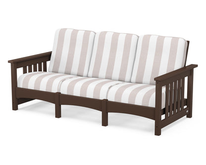 POLYWOOD® Club Mission Sofa in Mahogany / Cabana Stripe Dune Burlap