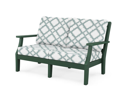 Martha Stewart by POLYWOOD® Chinoiserie Deep Seating Loveseat in Green / Trellis Glacier Spa