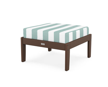 Country Living Cottage Deep Seating Ottoman in Mahogany / Cabana Stripe Glacier Spa