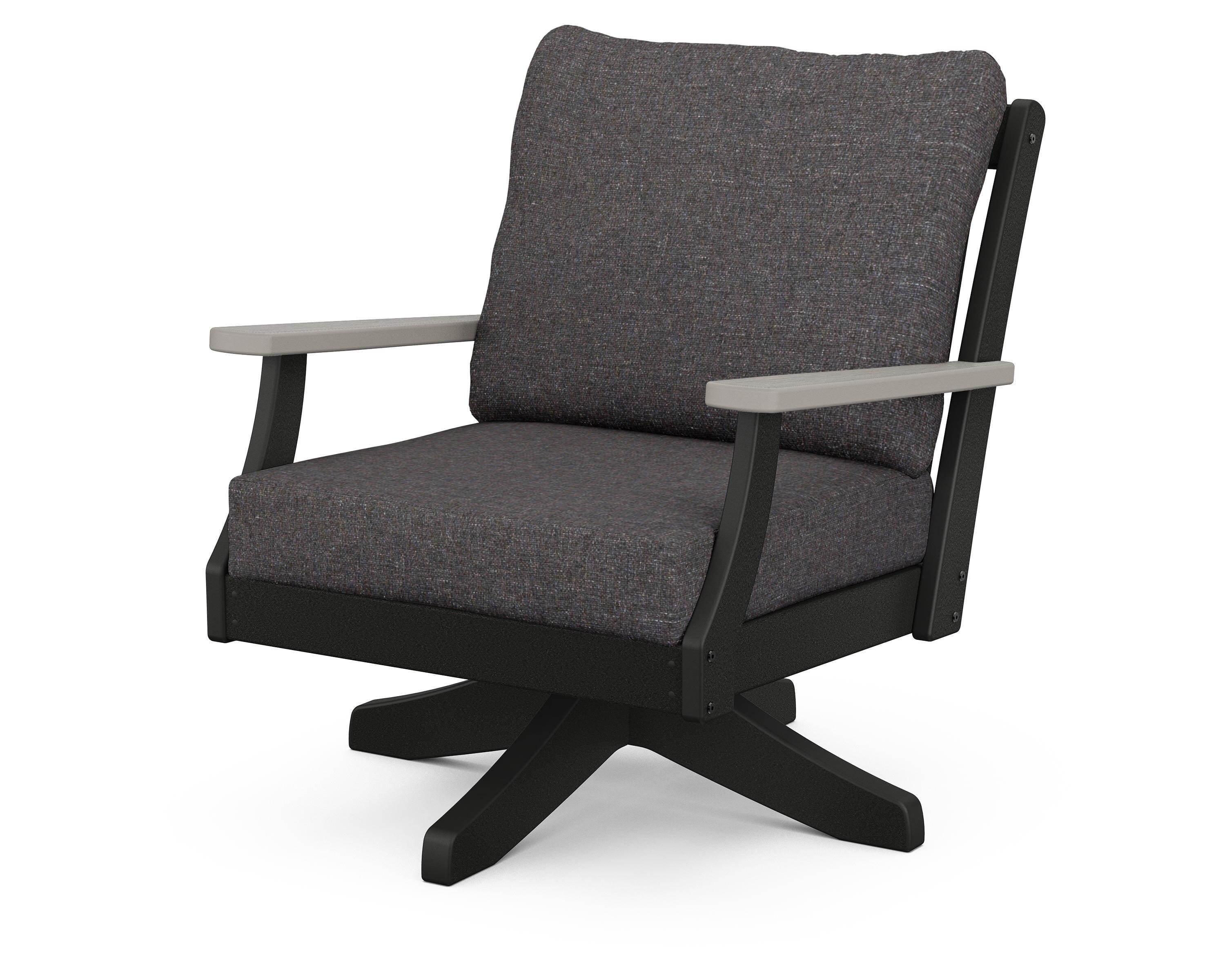 POLYWOOD® Braxton Deep Seating Swivel Chair in Black / Driftwood / Ash Charcoal