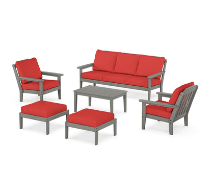 Country Living Cottage 6-Piece Lounge Sofa Set in Slate Grey / Crimson Linen