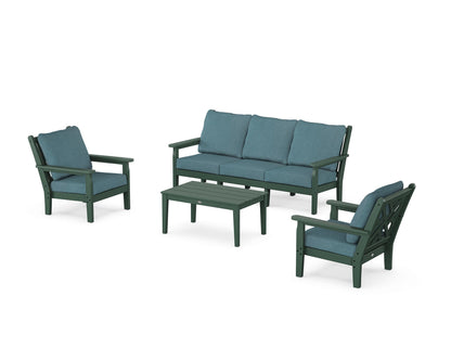POLYWOOD® Chippendale 4-Piece Deep Seating Set with Sofa in Green / Ocean Teal