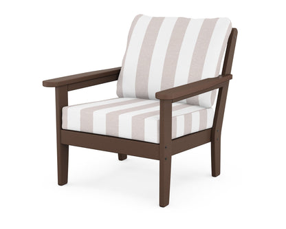 Country Living Cottage Deep Seating Chair in Mahogany / Cabana Stripe Dune Burlap