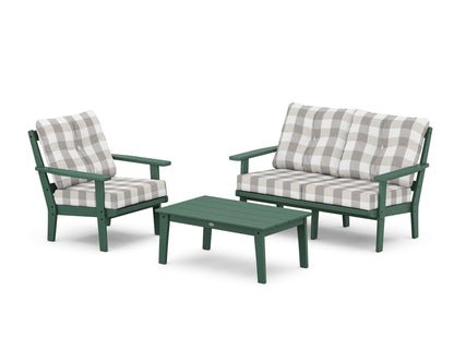 POLYWOOD® Prairie 3-Piece Deep Seating Set with Loveseat in Green / Buffalo Plaid Grey Mist