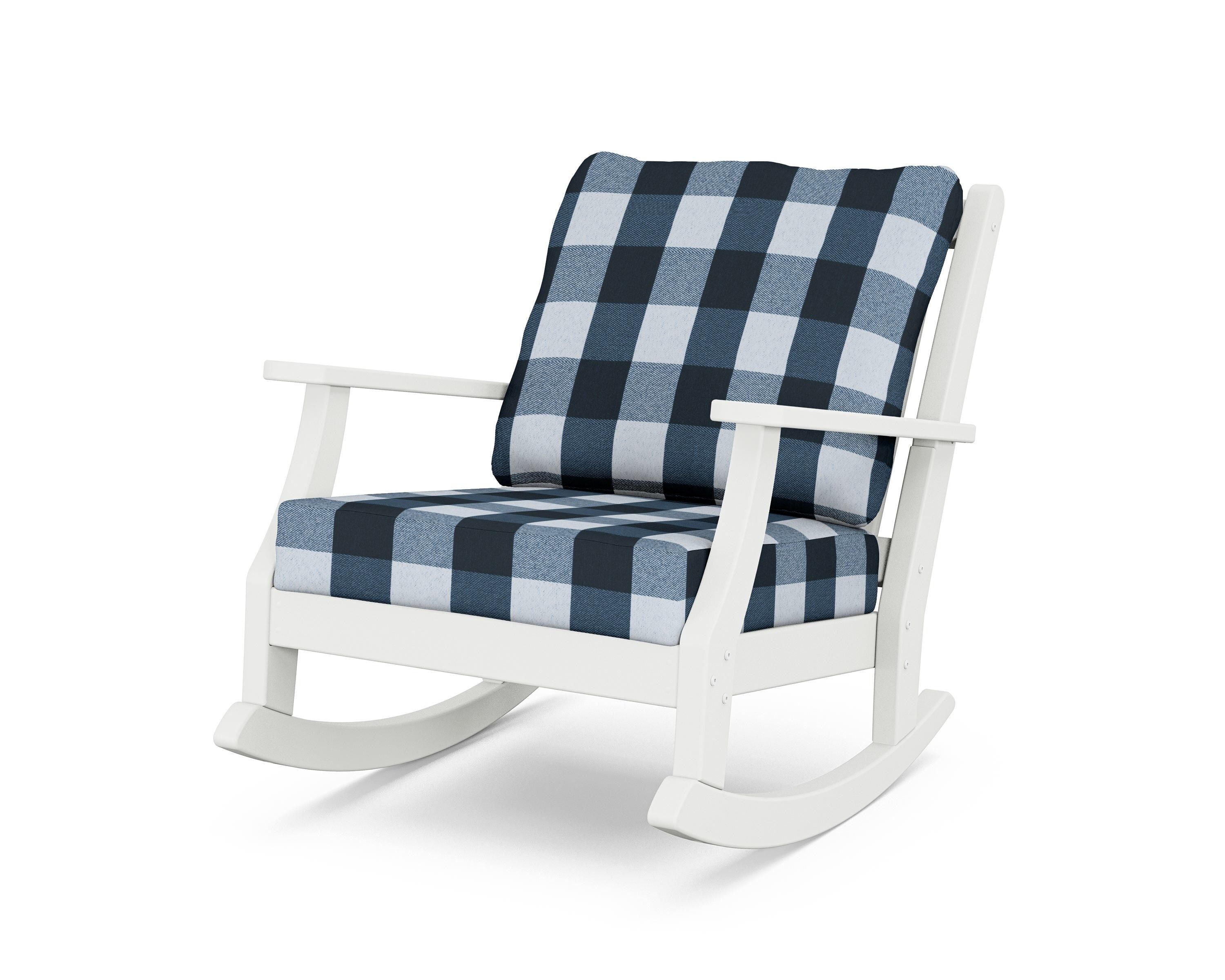 Country Living Wovendale Deep Seating Rocking Chair in White / Buffalo Plaid Marine Indigo