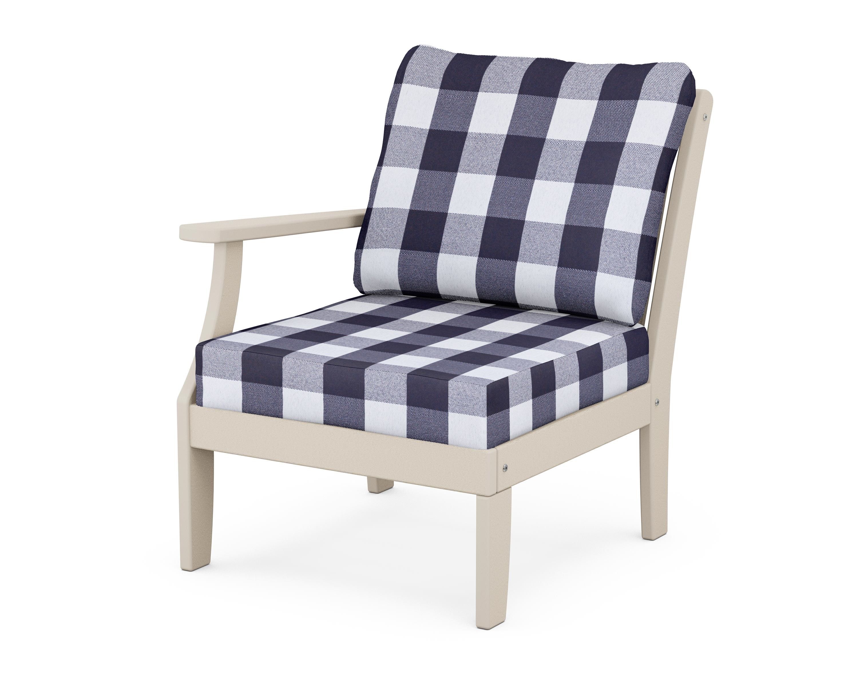 POLYWOOD® Braxton Modular Left Arm Chair in Sand / Buffalo Plaid Navy