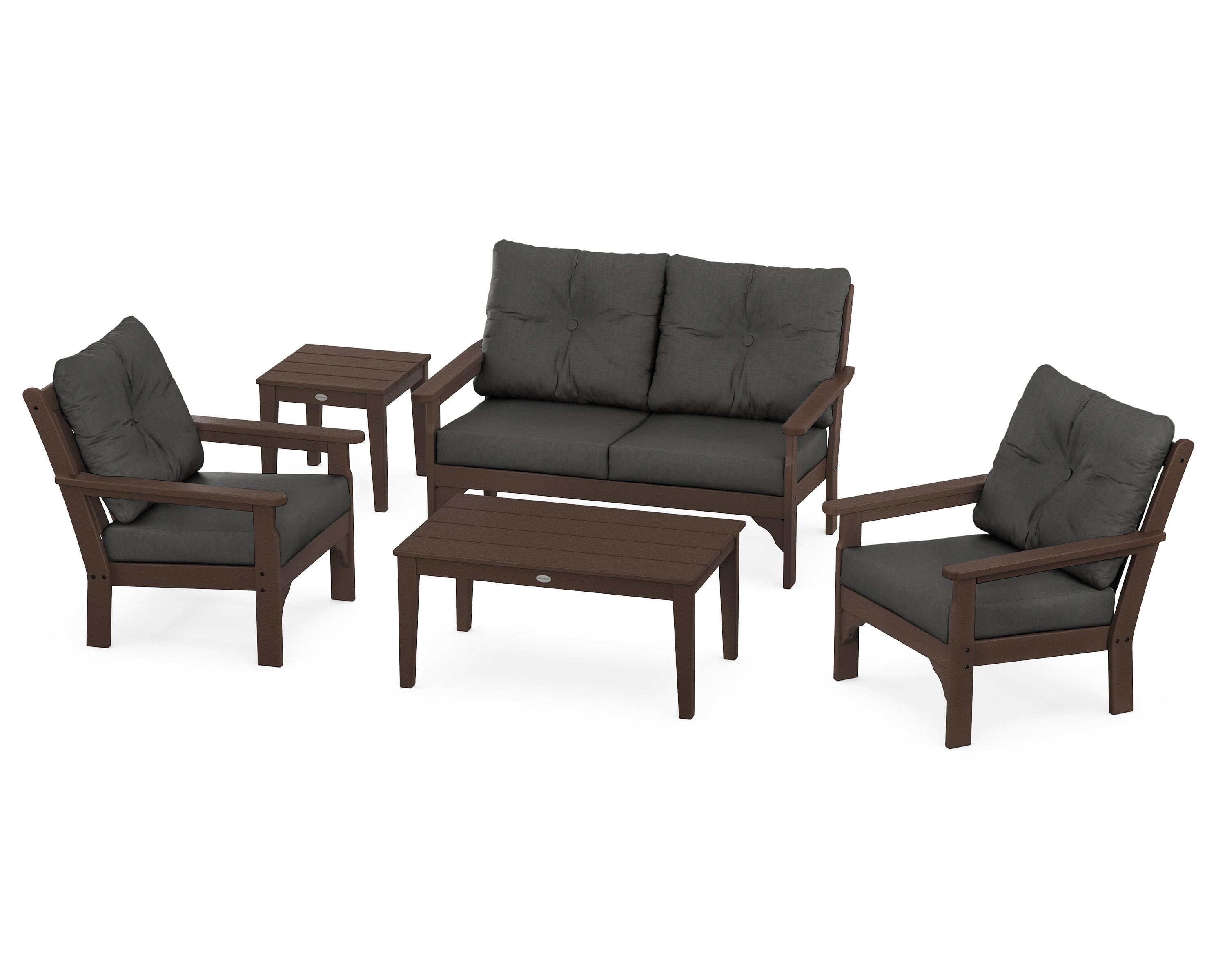 POLYWOOD® Vineyard 5-Piece Deep Seating Set in Mahogany / Spectrum Carbon