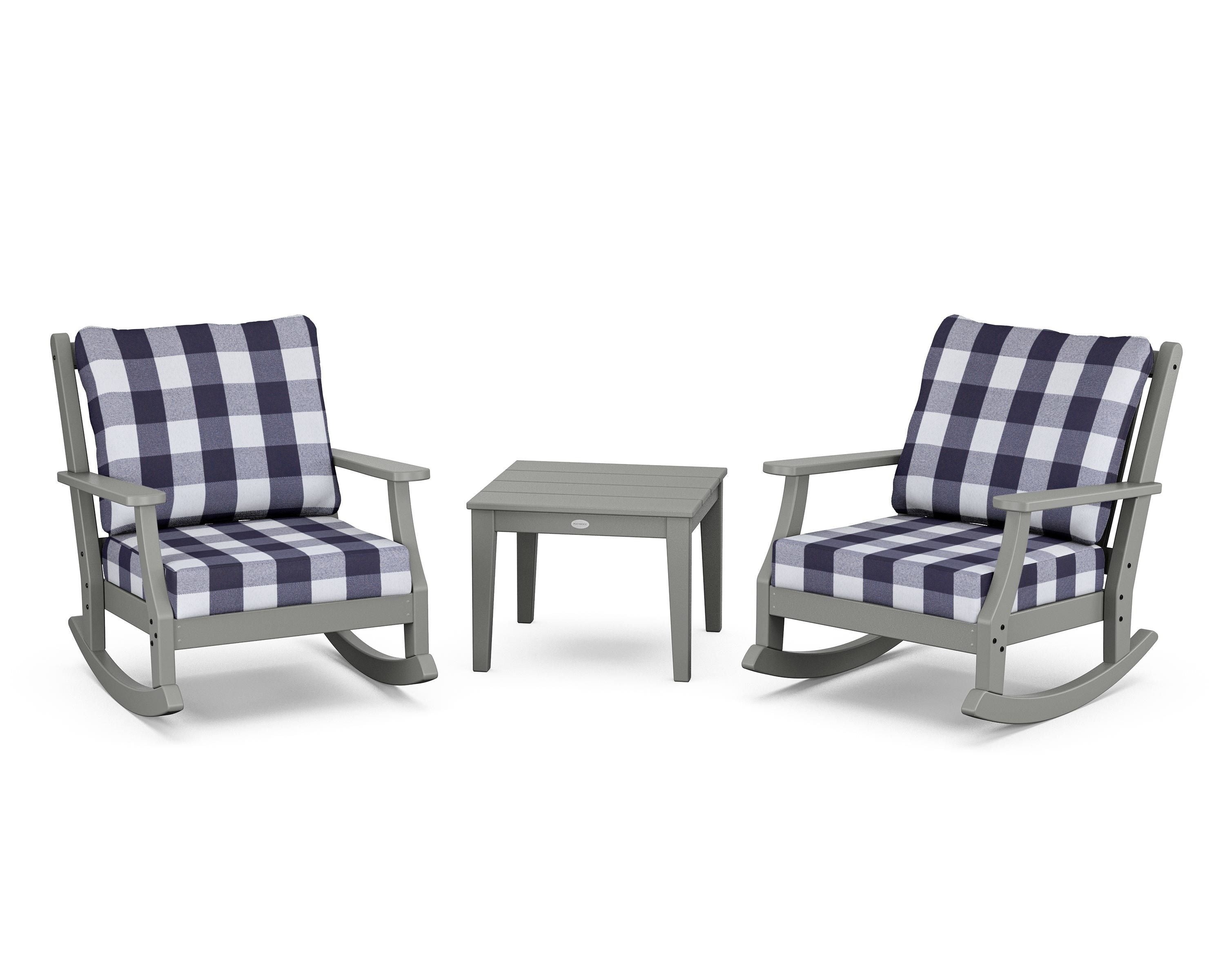 Country Living Wovendale 3-Piece Deep Seating Rocker Set in Slate Grey / Buffalo Plaid Navy