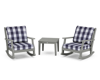 Country Living Wovendale 3-Piece Deep Seating Rocker Set in Slate Grey / Buffalo Plaid Navy