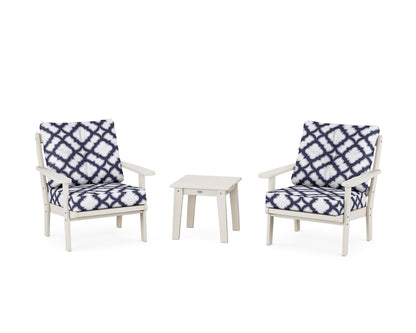 POLYWOOD® Mission 3-Piece Deep Seating Set in Sand / Trellis Navy