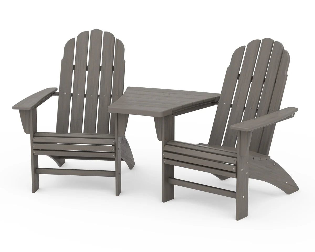 Vineyard 3-Piece Curveback Adirondack Set with Angled Connecting Table