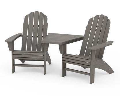 Vineyard 3-Piece Curveback Adirondack Set with Angled Connecting Table