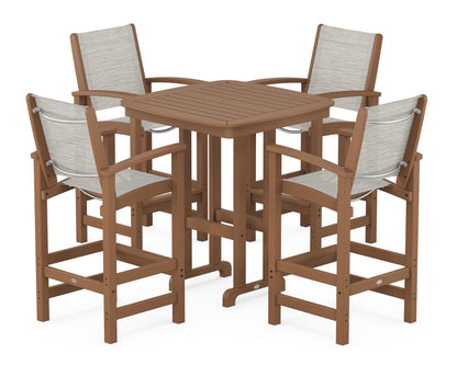 POLYWOOD® Coastal 5-Piece Bar Set in Teak / Birch Sling