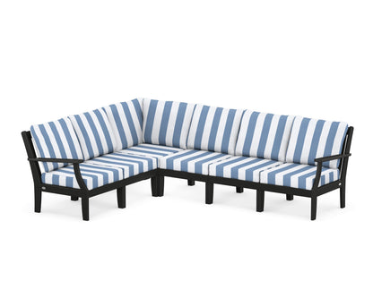 POLYWOOD® Braxton Modular 6-Piece Deep Seating Set in Black / Cabana Stripe Sky Blue