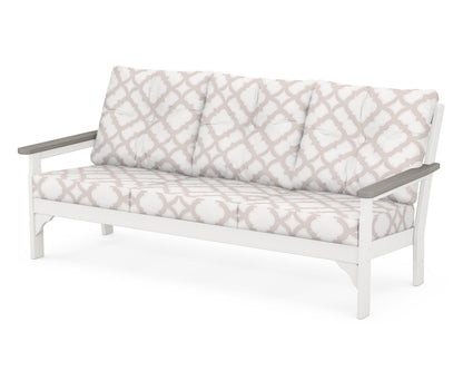 POLYWOOD® Vineyard Deep Seating Sofa in White / Driftwood / Trellis Dune Burlap