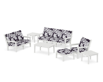 POLYWOOD® Chippendale 7-Piece Deep Seating Set in White / Leaf Navy