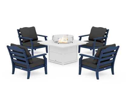 Draper James™ by  POLYWOOD® Savannah 5-Piece Deep Seating Set with Fire Pit Table in Navy / Spectrum Carbon
